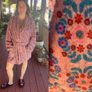 NATURAL LIFE Cozy Blanket Robe Mini Pink Floral Medallion  Robe Boho Sz M